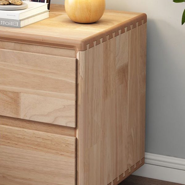 Modern Minimalist Solid Wood Square Nightstand 2-Drawer For Bedroom - Image 8