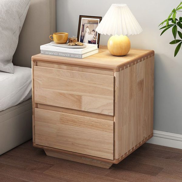 Modern Minimalist Solid Wood Square Nightstand 2-Drawer For Bedroom - Image 12