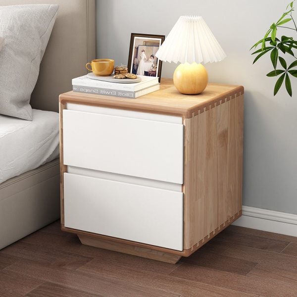 Modern Minimalist Solid Wood Square Nightstand 2-Drawer For Bedroom - Image 13