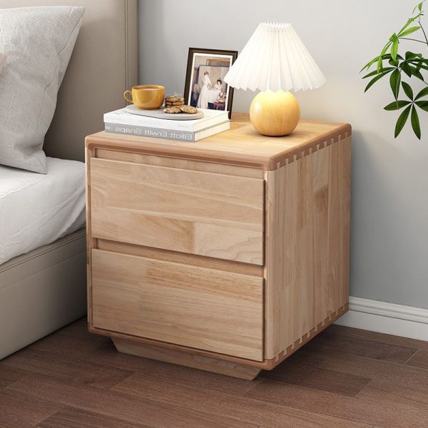 Modern Minimalist Solid Wood Square Nightstand 2-Drawer For Bedroom - Image 3