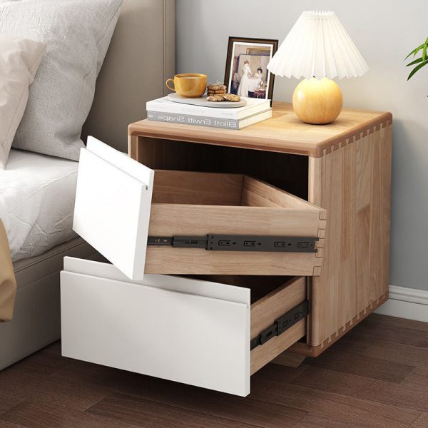 Modern Minimalist Solid Wood Square Nightstand 2-Drawer For Bedroom - Image 9
