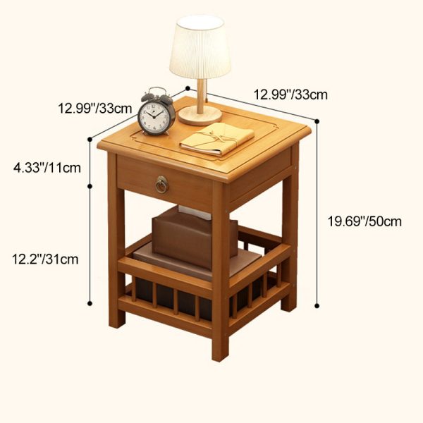 Traditional Vintage Bamboo Medium Density Fiberboard Square Rectangular Nightstand 2-Tier For Bedroom - Image 4
