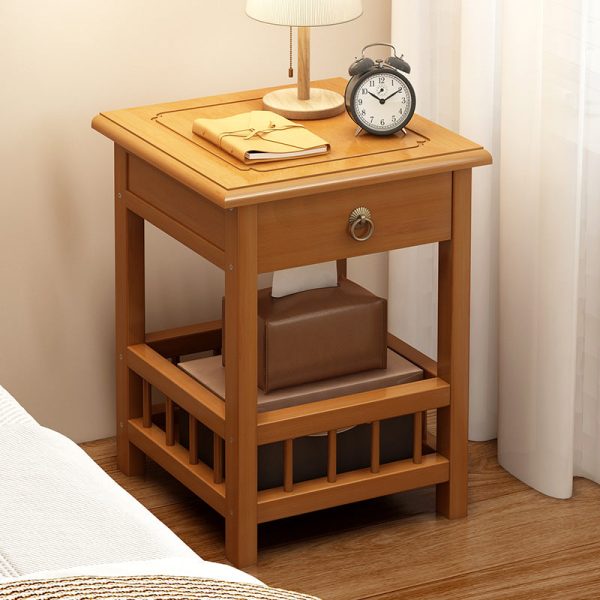 Traditional Vintage Bamboo Medium Density Fiberboard Square Rectangular Nightstand 2-Tier For Bedroom - Image 5
