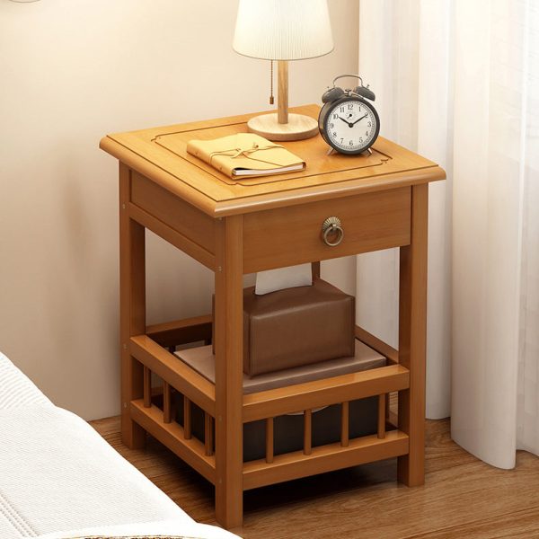 Traditional Vintage Bamboo Medium Density Fiberboard Square Rectangular Nightstand 2-Tier For Bedroom - Image 6