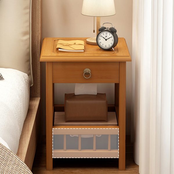 Traditional Vintage Bamboo Medium Density Fiberboard Square Rectangular Nightstand 2-Tier For Bedroom - Image 7