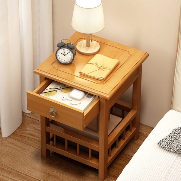 Traditional Vintage Bamboo Medium Density Fiberboard Square Rectangular Nightstand 2-Tier For Bedroom - Image 2