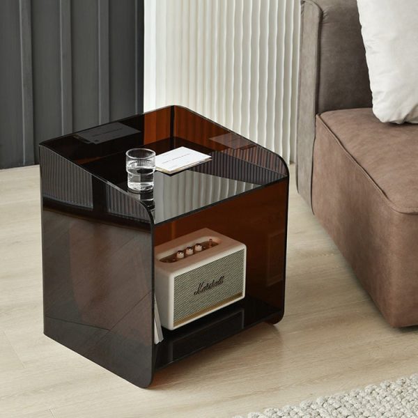 Contemporary Scandinavian Acrylic Square Nightstand 2-Tier For Bedroom - Image 3