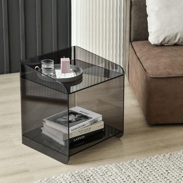 Contemporary Scandinavian Acrylic Square Nightstand 2-Tier For Bedroom - Image 8