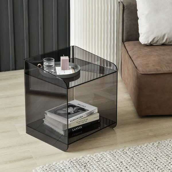 Contemporary Scandinavian Acrylic Square Nightstand 2-Tier For Bedroom - Image 10