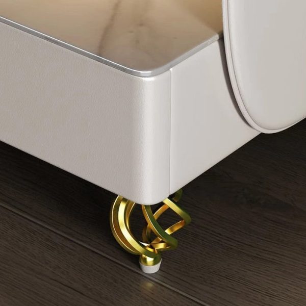 Contemporary Scandinavian Sintered Stone Glass Metal Wood Square Nightstand 2-Tier For Bedroom - Image 8