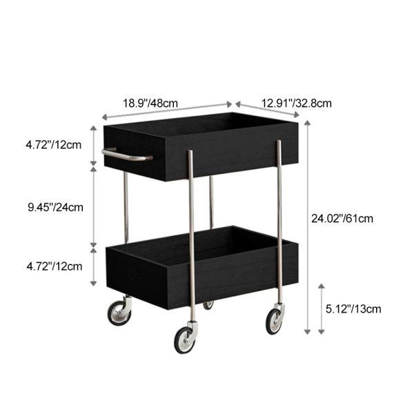 Traditional Chinese Solid Wood Metal Rectangular Movable End Table 2-Tier For Bedroom & Living Room - Image 4
