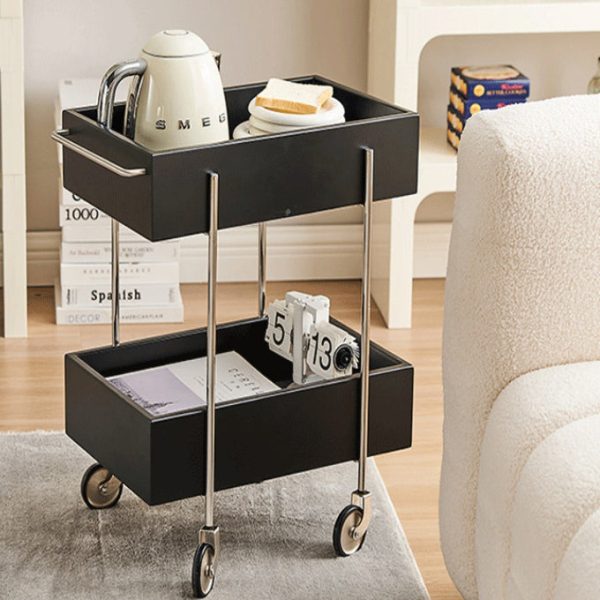 Traditional Chinese Solid Wood Metal Rectangular Movable End Table 2-Tier For Bedroom & Living Room - Image 8