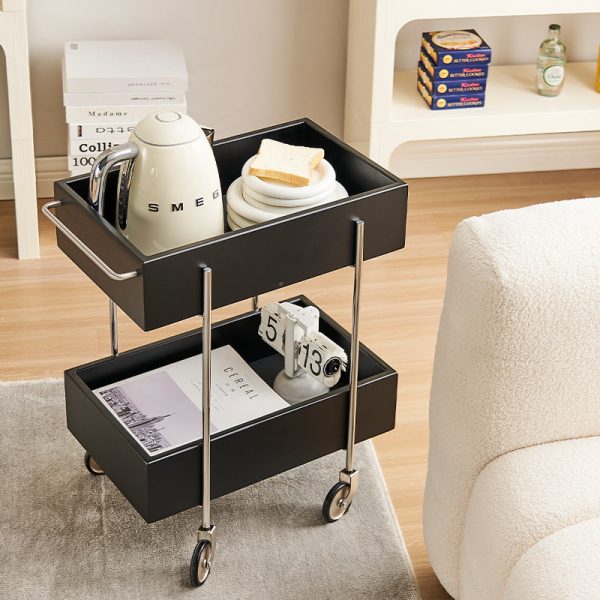 Traditional Chinese Solid Wood Metal Rectangular Movable End Table 2-Tier For Bedroom & Living Room - Image 5