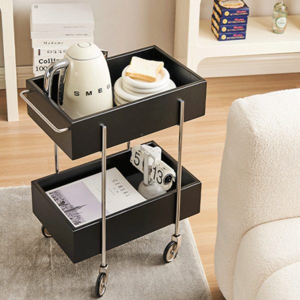 Traditional Chinese Solid Wood Metal Rectangular Movable End Table 2-Tier For Bedroom & Living Room - Image 10