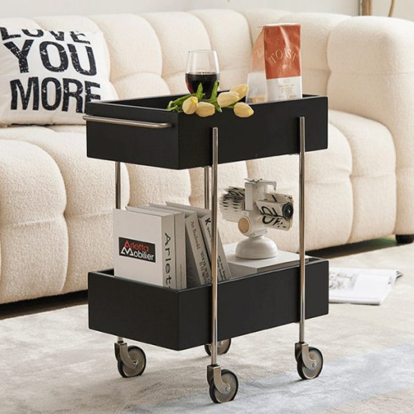 Traditional Chinese Solid Wood Metal Rectangular Movable End Table 2-Tier For Bedroom & Living Room - Image 11