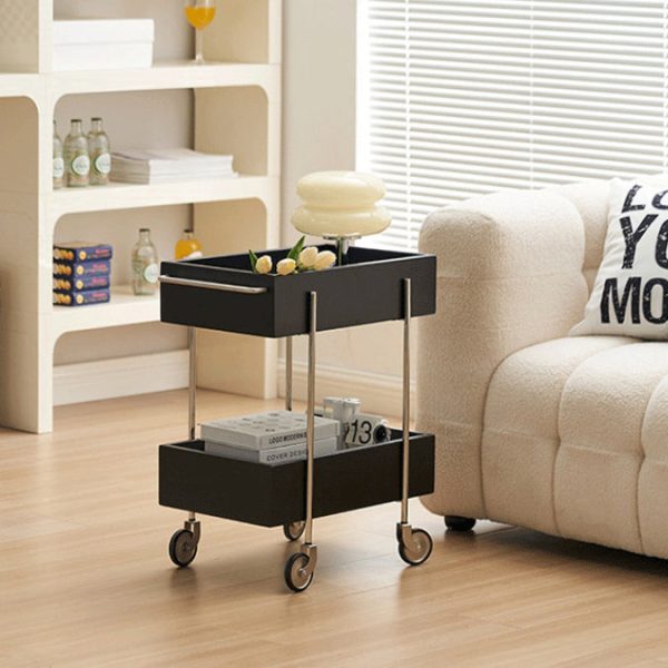 Traditional Chinese Solid Wood Metal Rectangular Movable End Table 2-Tier For Bedroom & Living Room - Image 14