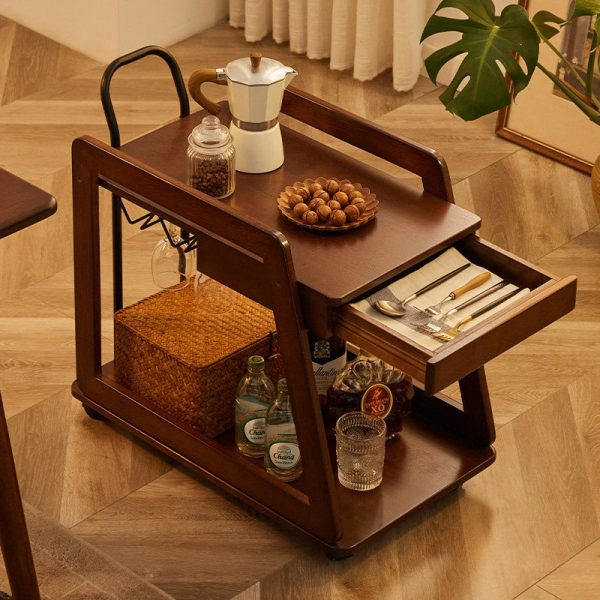 Contemporary Scandinavian Solid Wood Iron Trapezoid Movable End Table 2-Tier For Living Room & Dining Room - Image 2