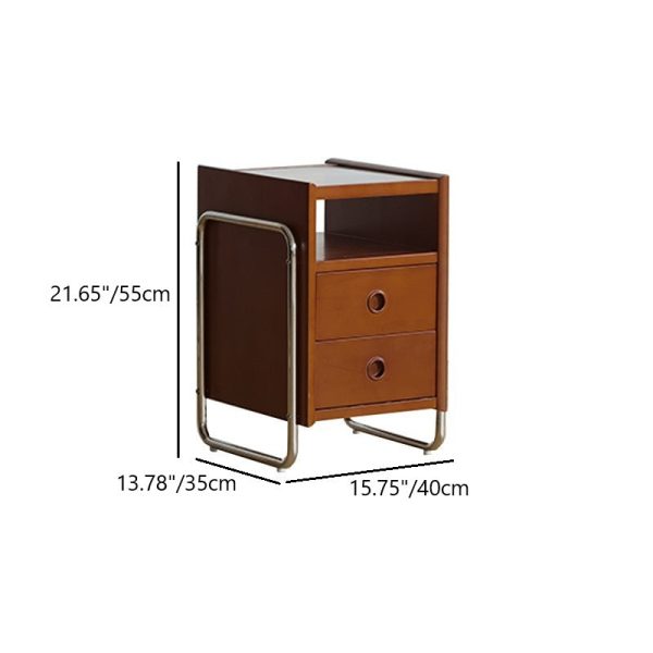 Traditional Chinese Wood Glass Metal Rounded Rectangular Nightstand 2-Drawer For Bedroom - Image 4