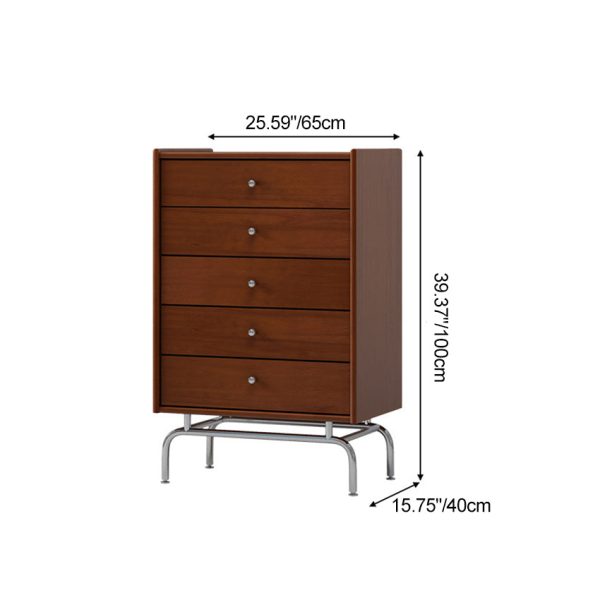 Contemporary Scandinavian Wood Metal Curved Rectangular Side Table 5-Drawers For Bedroom & Living Room - Image 4
