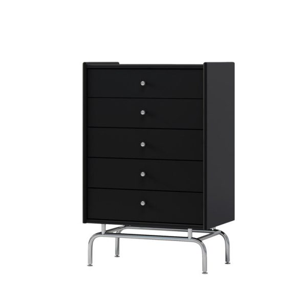 Contemporary Scandinavian Wood Metal Curved Rectangular Side Table 5-Drawers For Bedroom & Living Room - Image 6