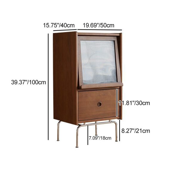 Traditional Vintage Pine Glass Stainless Steel Trapezoid Rectangular Side Table 3-Tiers For Bedroom & Living Room - Image 4