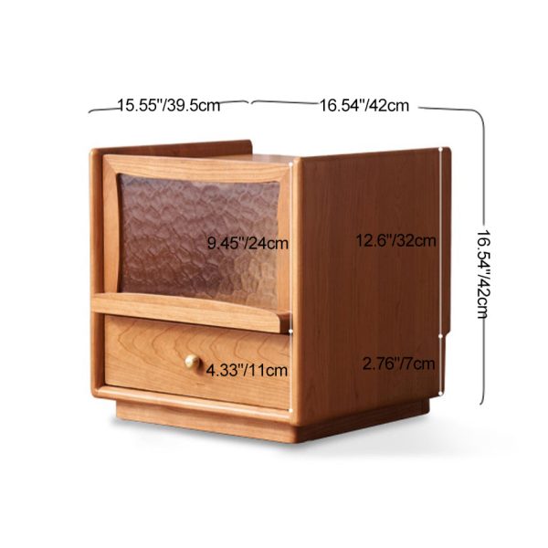 Contemporary Scandinavian Solid Wood Glass Rounded Square Nightstand 2-Drawer For Bedroom - Image 4