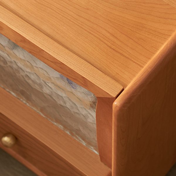 Contemporary Scandinavian Solid Wood Glass Rounded Square Nightstand 2-Drawer For Bedroom - Image 8