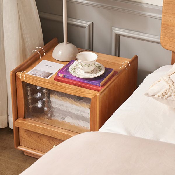 Contemporary Scandinavian Solid Wood Glass Rounded Square Nightstand 2-Drawer For Bedroom - Image 19