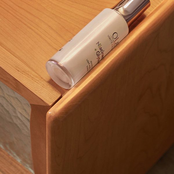 Contemporary Scandinavian Solid Wood Glass Rounded Square Nightstand 2-Drawer For Bedroom - Image 6