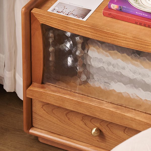 Contemporary Scandinavian Solid Wood Glass Rounded Square Nightstand 2-Drawer For Bedroom - Image 12