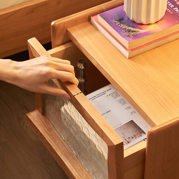 Contemporary Scandinavian Solid Wood Glass Rounded Square Nightstand 2-Drawer For Bedroom - Image 10