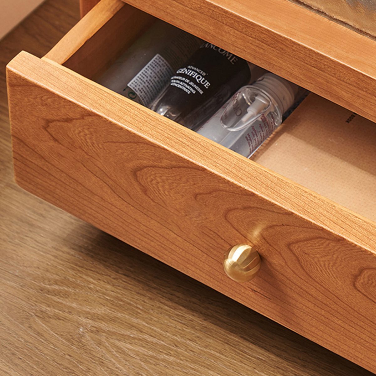 Contemporary Scandinavian Solid Wood Glass Rounded Square Nightstand 2-Drawer For Bedroom - Image 13