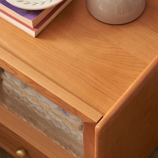 Contemporary Scandinavian Solid Wood Glass Rounded Square Nightstand 2-Drawer For Bedroom - Image 5