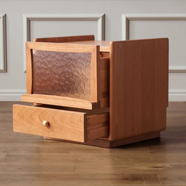 Contemporary Scandinavian Solid Wood Glass Rounded Square Nightstand 2-Drawer For Bedroom - Image 16