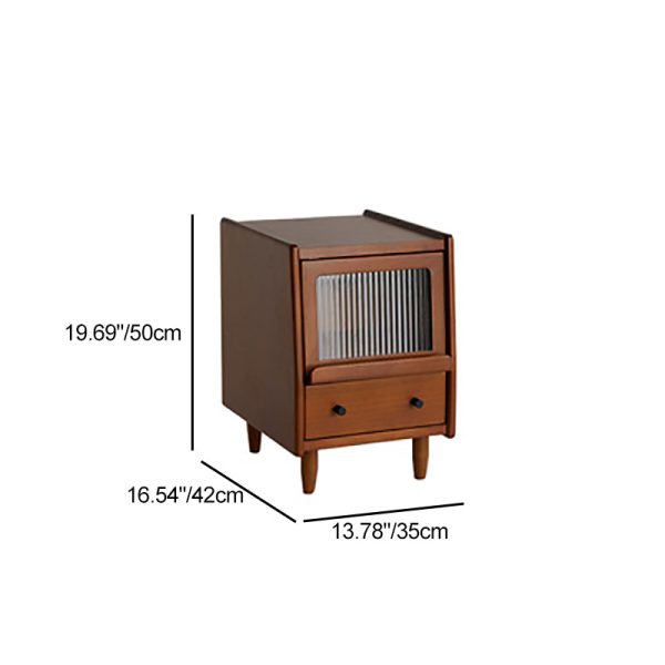 Traditional Vintage Pine Glass Rounded Trapezoid Nightstand 2-Drawer For Bedroom - Image 4