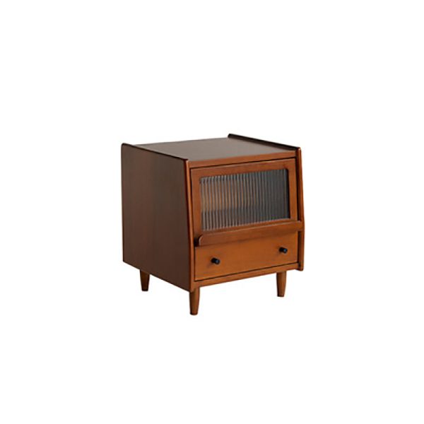 Traditional Vintage Pine Glass Rounded Trapezoid Nightstand 2-Drawer For Bedroom - Image 16