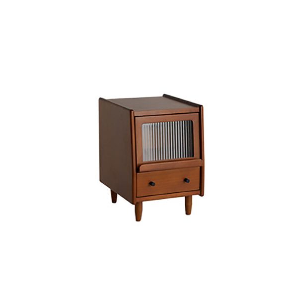 Traditional Vintage Pine Glass Rounded Trapezoid Nightstand 2-Drawer For Bedroom - Image 15