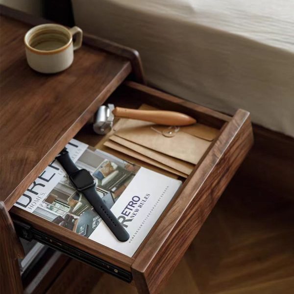 Contemporary Scandinavian Black Walnut Rectangular Textured Nightstand With 2 Tiers For Bedroom - Image 5