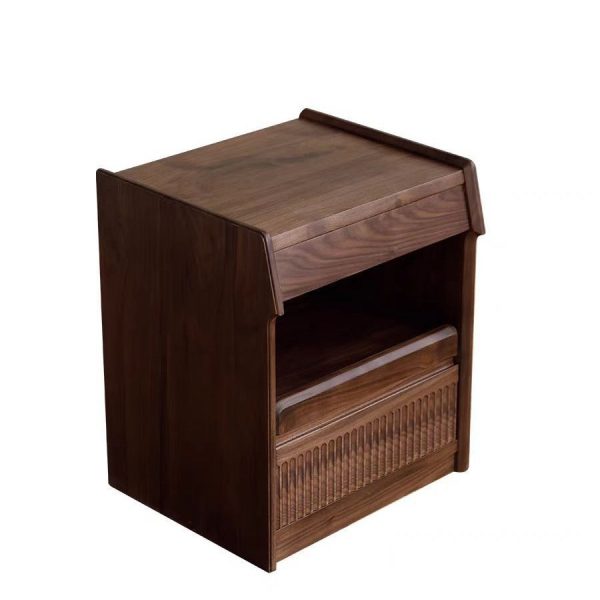 Contemporary Scandinavian Black Walnut Rectangular Textured Nightstand With 2 Tiers For Bedroom - Image 16