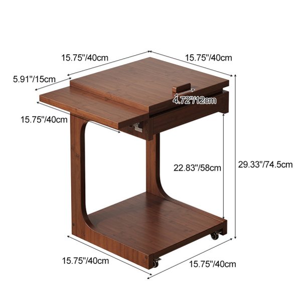 Traditional Vintage Bamboo C-Shaped Square Side Table With 2 Tiers For Bedroom & Living Room - Image 4