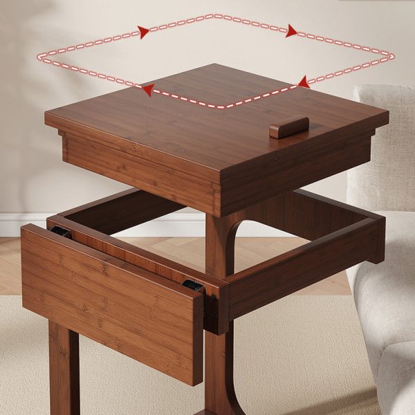Traditional Vintage Bamboo C-Shaped Square Side Table With 2 Tiers For Bedroom & Living Room - Image 6