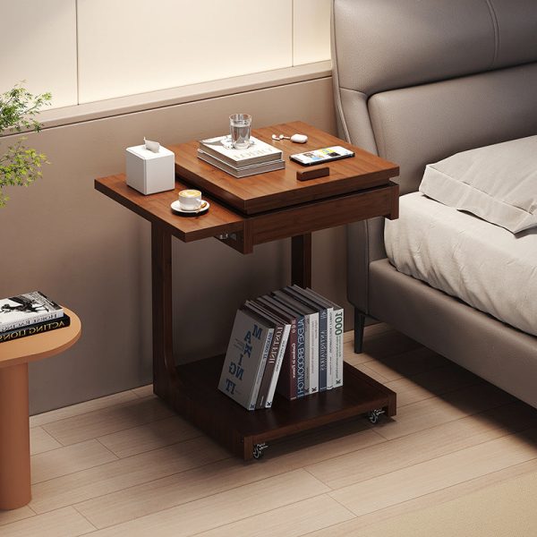 Traditional Vintage Bamboo C-Shaped Square Side Table With 2 Tiers For Bedroom & Living Room - Image 8