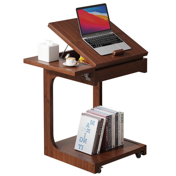 Traditional Vintage Bamboo C-Shaped Square Side Table With 2 Tiers For Bedroom & Living Room - Image 15