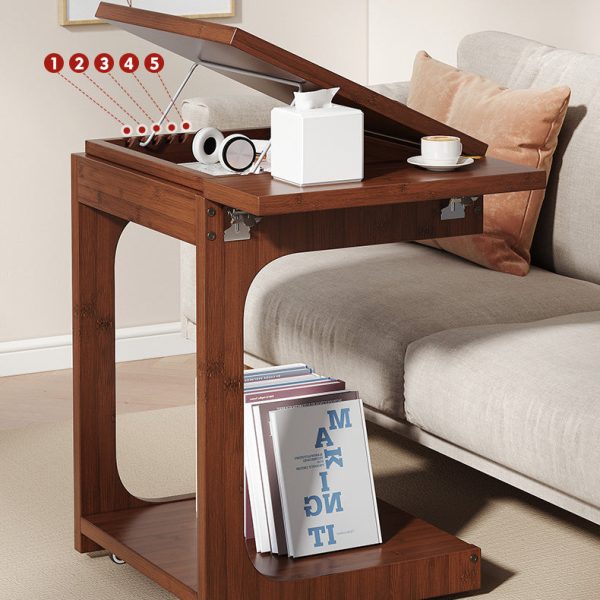 Traditional Vintage Bamboo C-Shaped Square Side Table With 2 Tiers For Bedroom & Living Room - Image 12