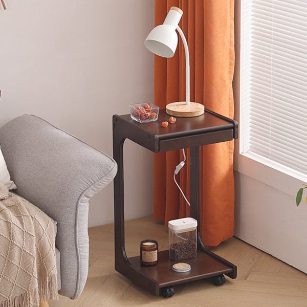 Contemporary Creative Solid Wood Rounded Square C-Shaped Side Table With 2 Tiers For Bedroom & Living Room - Image 10