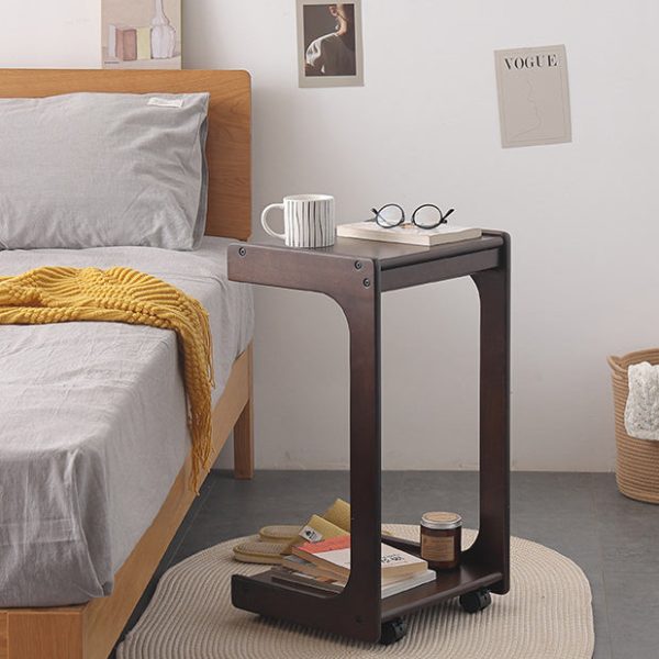 Contemporary Creative Solid Wood Rounded Square C-Shaped Side Table With 2 Tiers For Bedroom & Living Room - Image 8