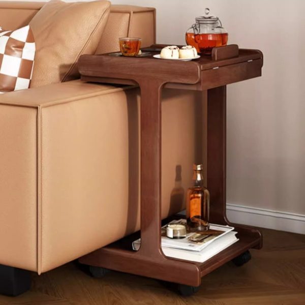 Traditional Vintage Oak Movable Square Side Table With 2 Tiers For Bedroom & Living Room