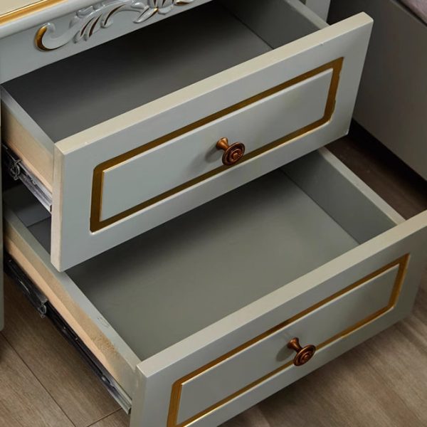 Modern Luxury Solid Wood Textured Square Nightstand With 2 Drawers For Bedroom - Image 9