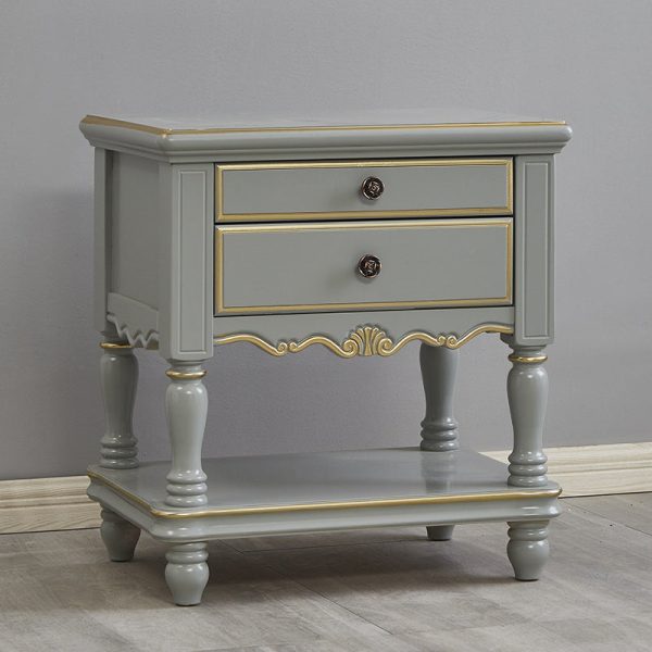 Modern Luxury Solid Wood Textured Square Nightstand With 2 Drawers For Bedroom - Image 13