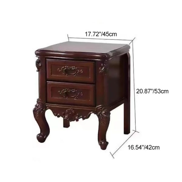 Traditional Chinese Solid Wood Textured Rectangular Nightstand With 2 Drawers For Bedroom - Image 4